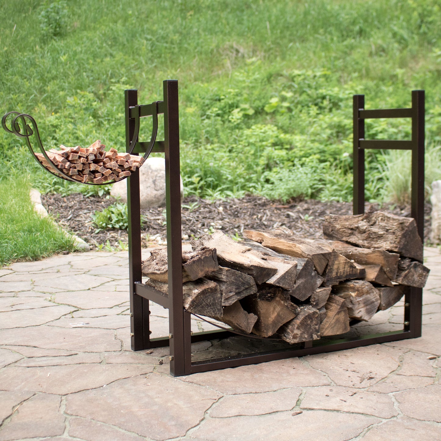 Outdoor Log Storage Rack with Kindling Holder
