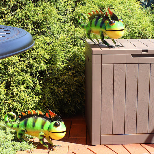 Greg and Gary the Green Chameleons Metal Statues - 8.5' H