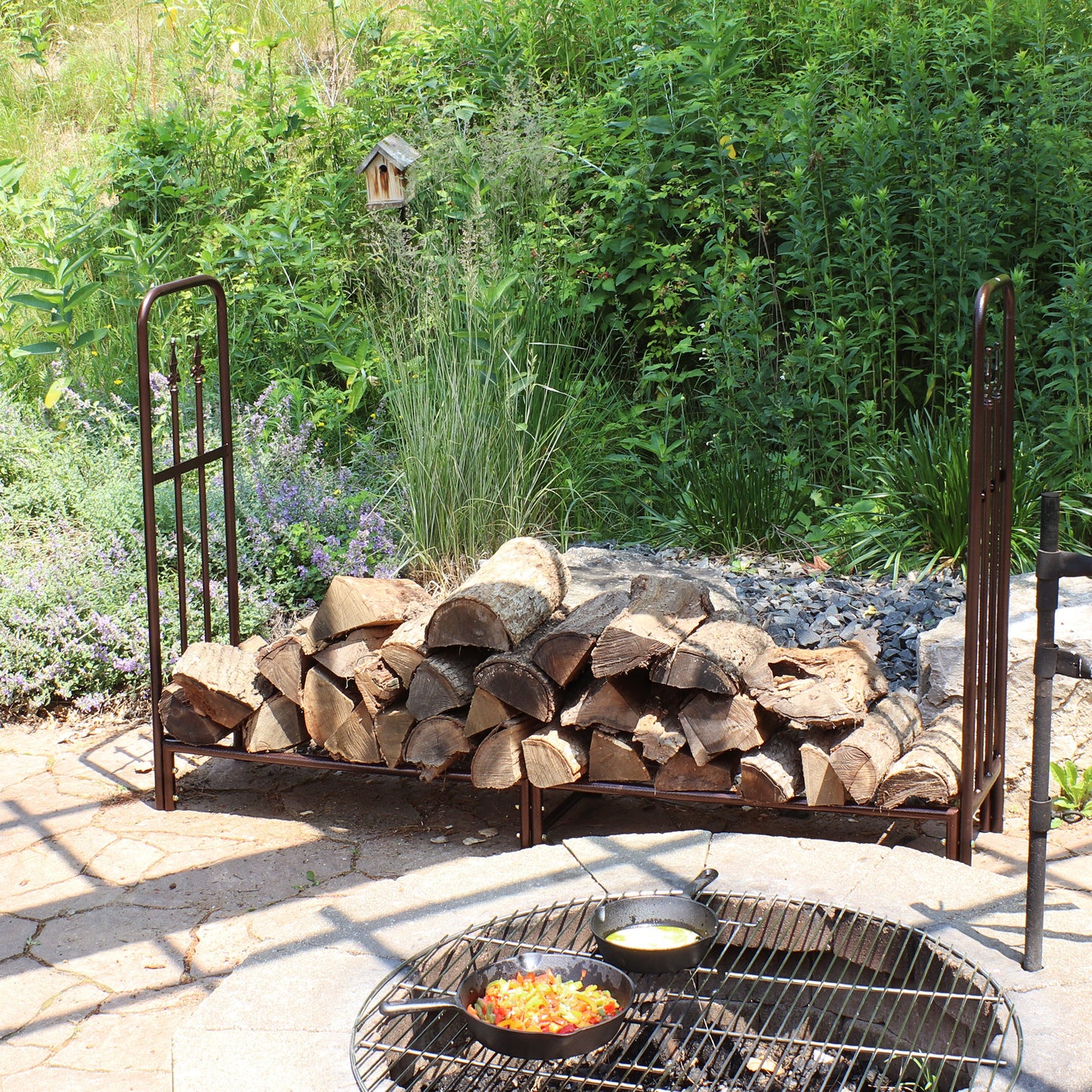 Indoor/Outdoor 6' Steel Decorative Firewood Log Rack