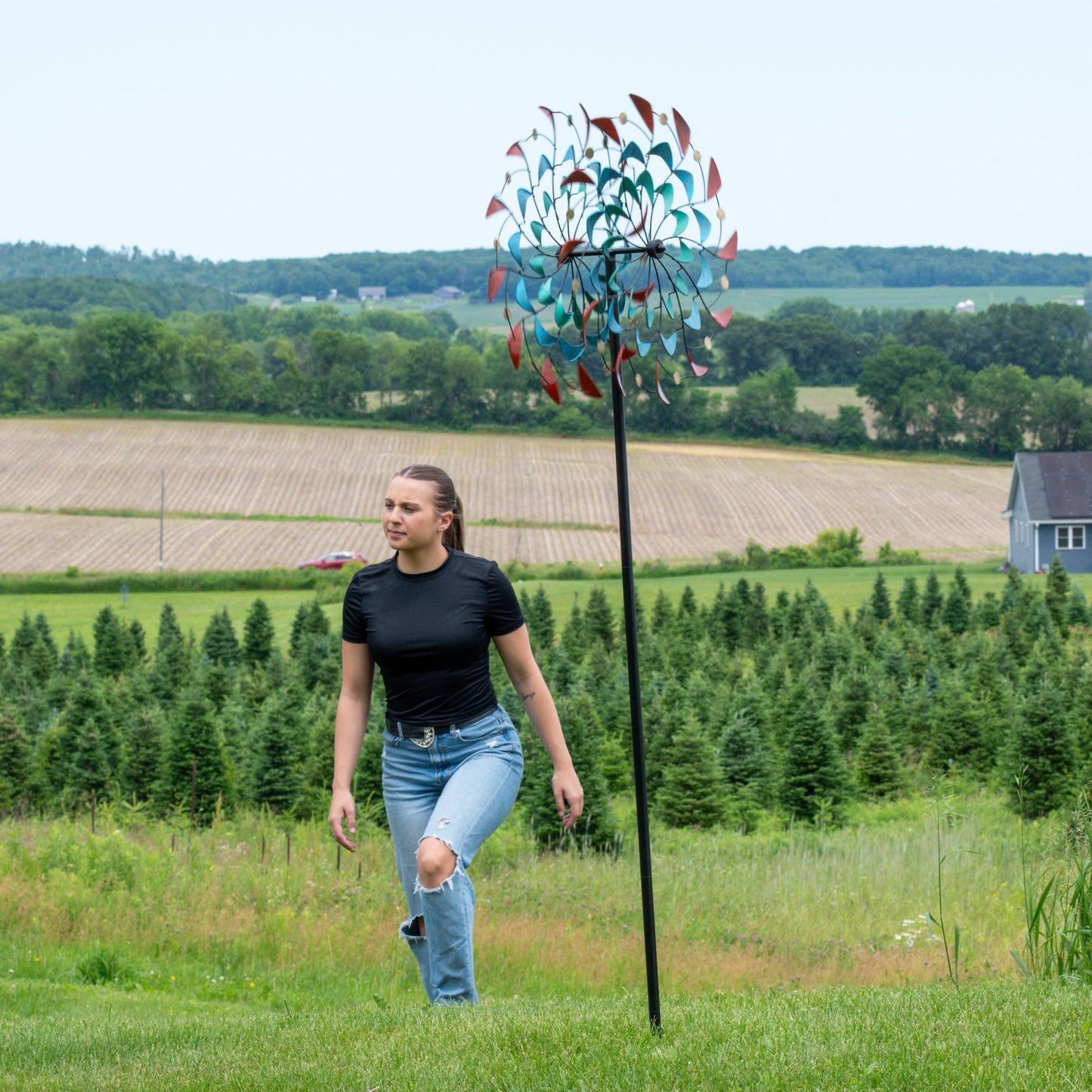 Rainbow Breezes Metal Garden Wind Spinner - 84' H