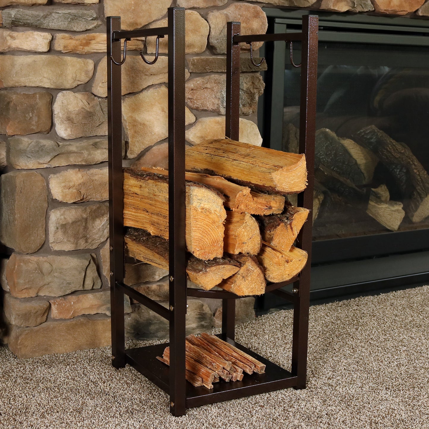 Outdoor Firewood Storage Rack with Tool Holders