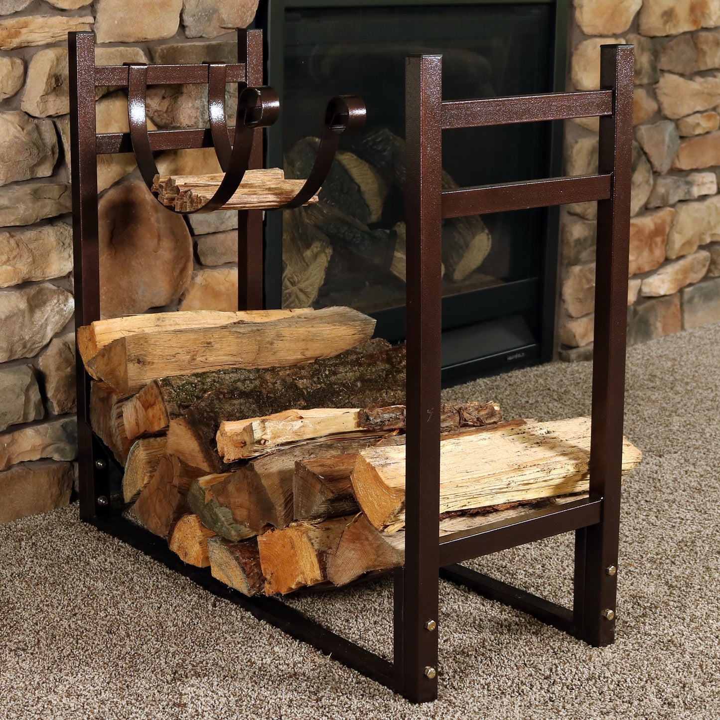Outdoor Log Storage Rack with Kindling Holder