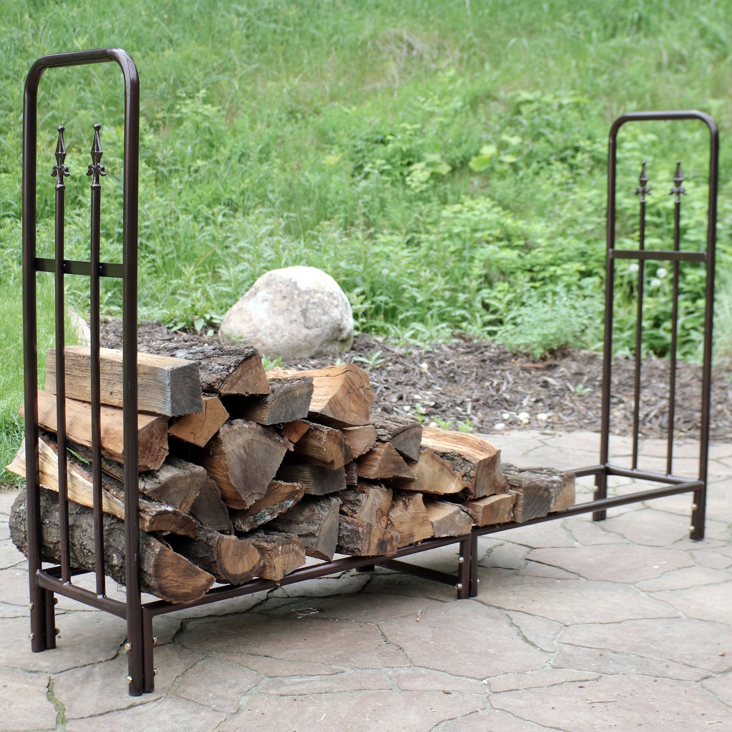 Indoor/Outdoor 6' Steel Decorative Firewood Log Rack