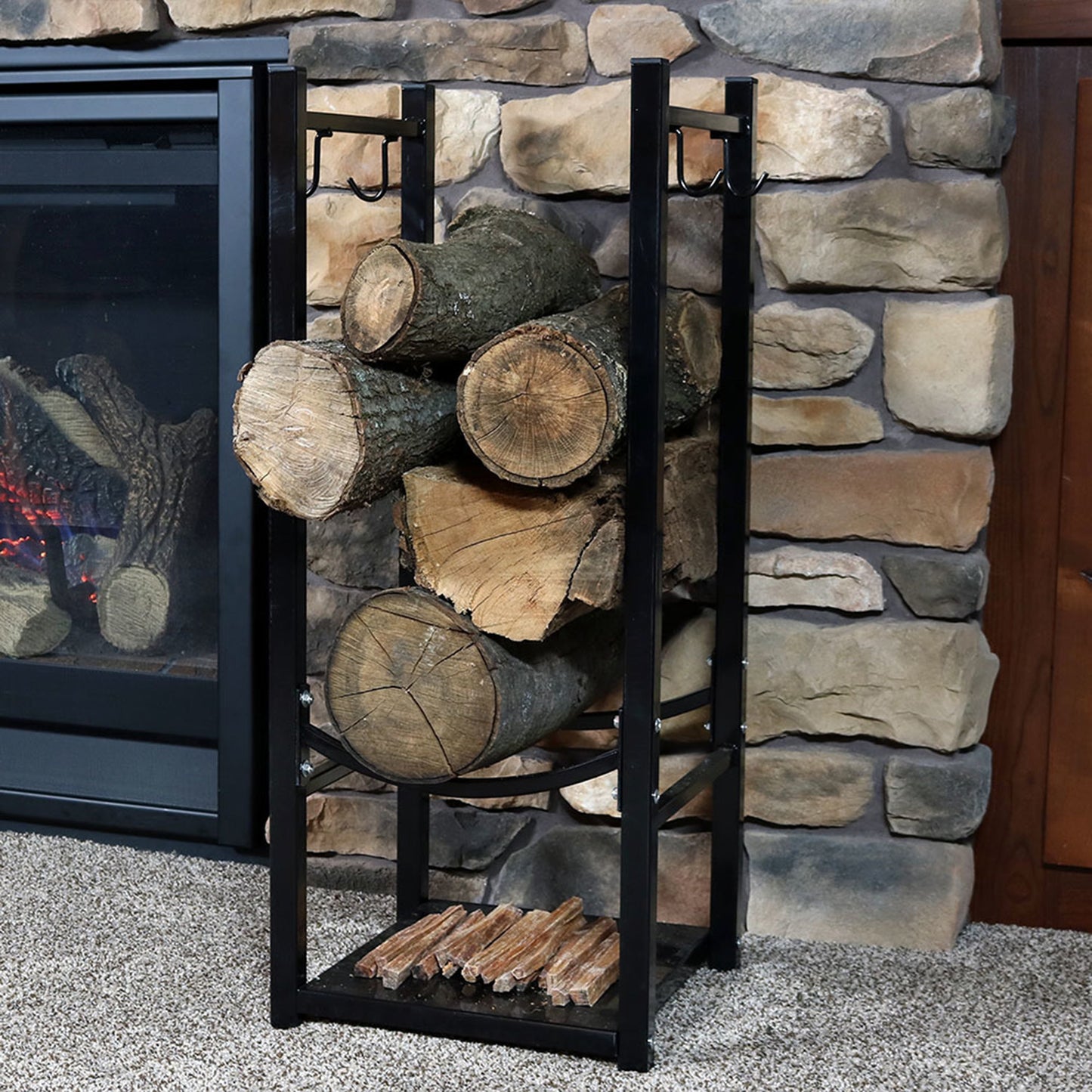 Outdoor Firewood Storage Rack with Tool Holders