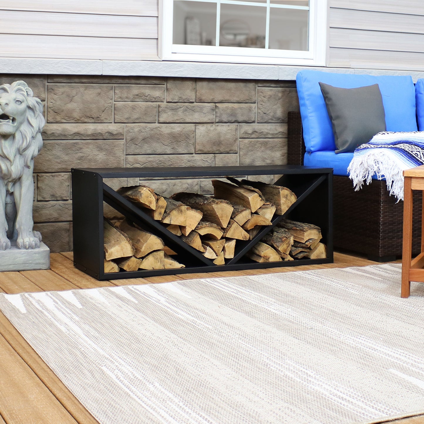 Triple Triangle Black Steel Firewood Log Rack - 41'