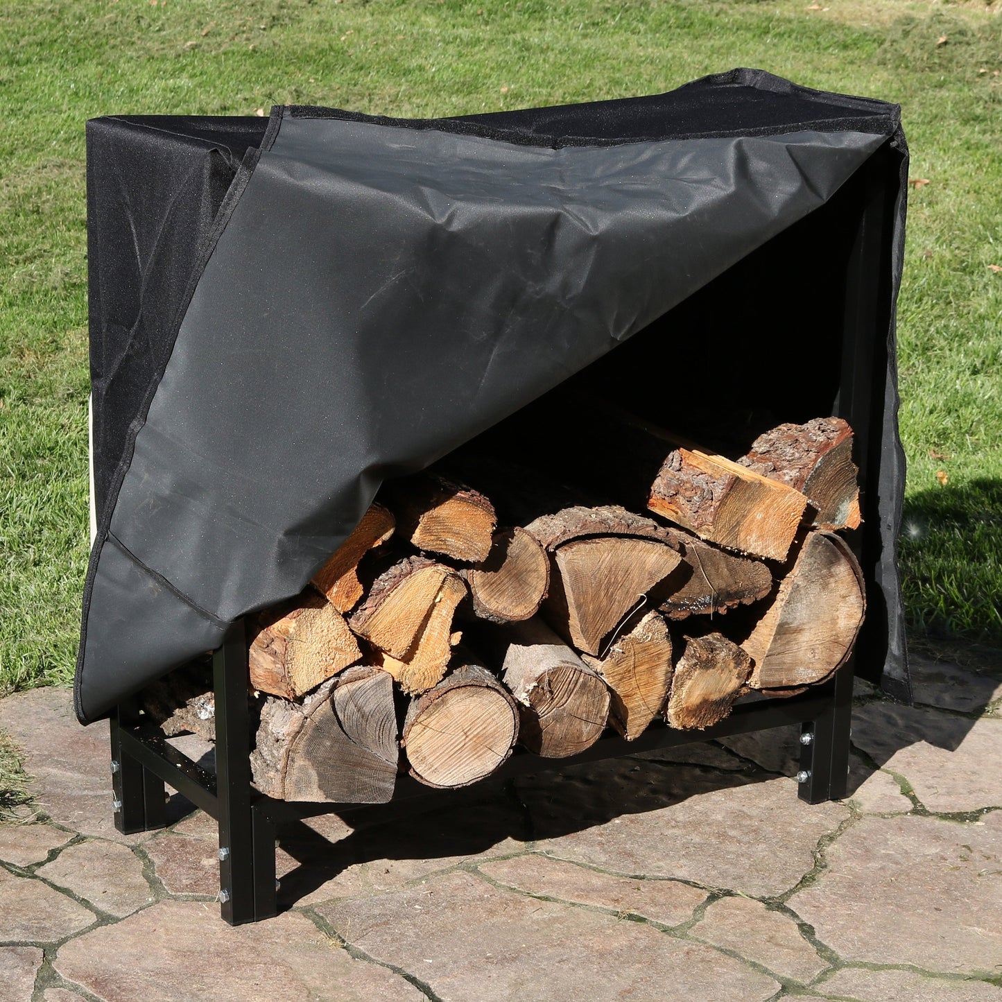 Steel Firewood Log Rack with Cover - Black - 30'