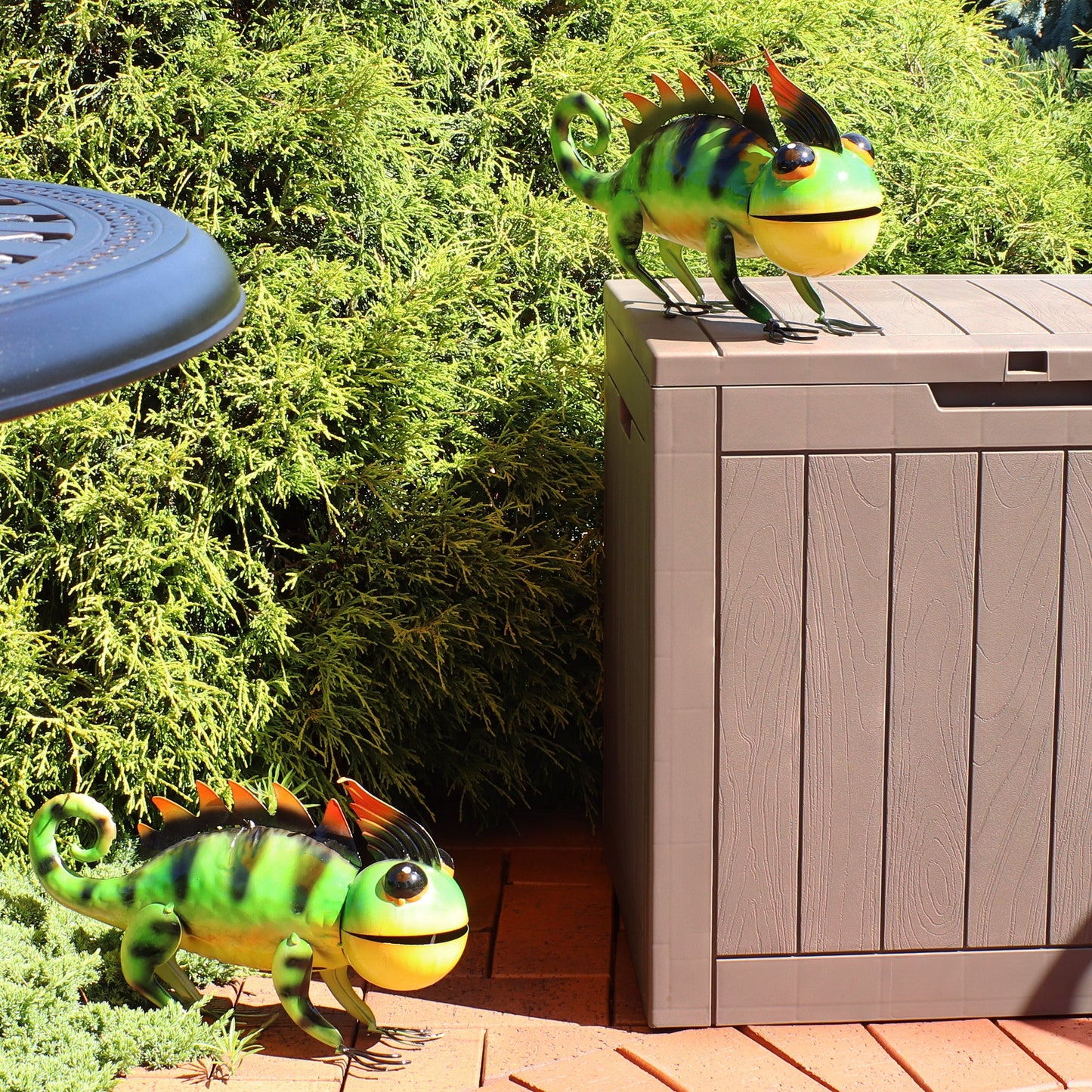 Greg and Gary the Green Chameleons Metal Statues - 8.5' H