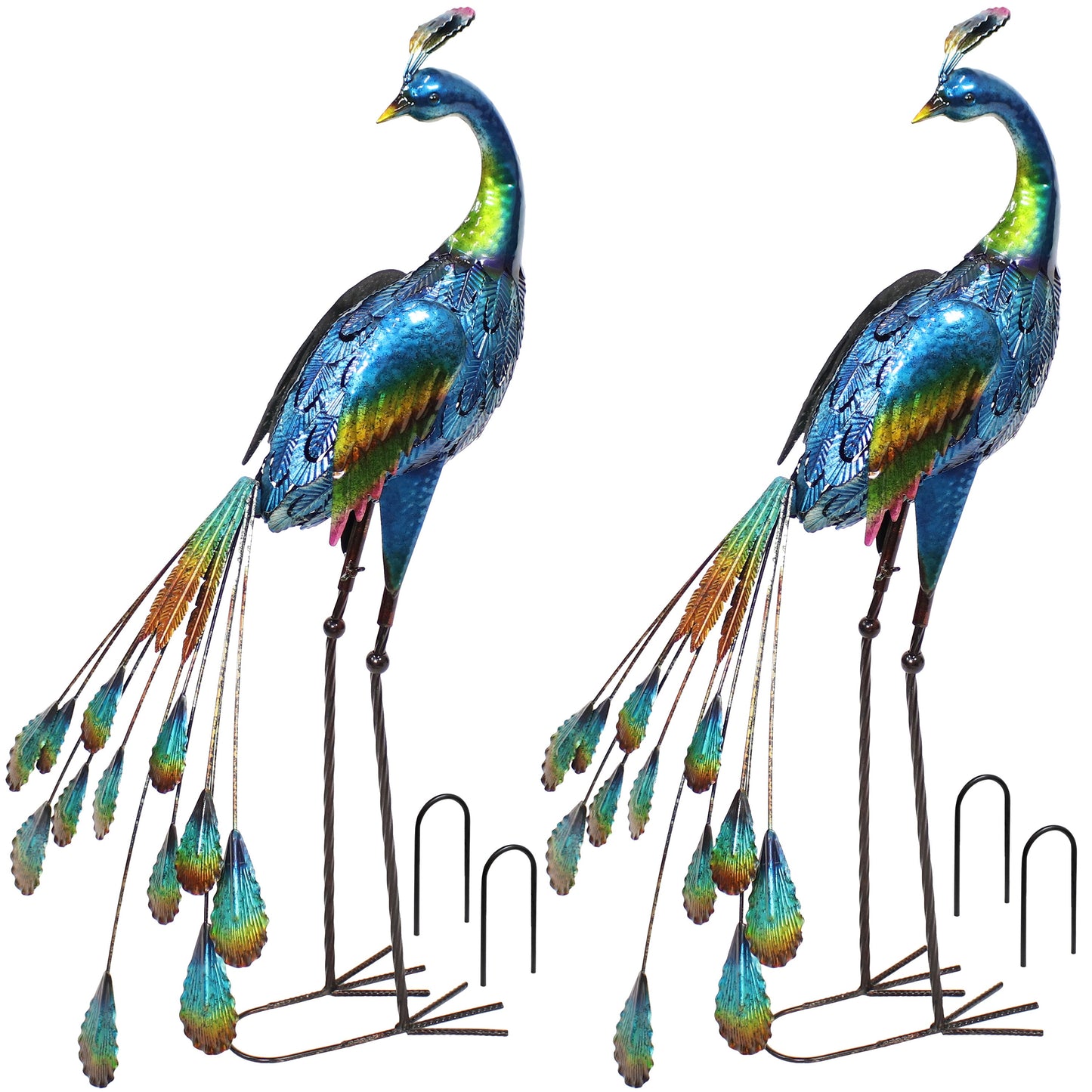 Metal Peacock Garden Statue - 34' - Set of 2