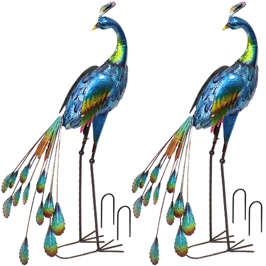 Metal Peacock Garden Statue - 34' - Set of 2