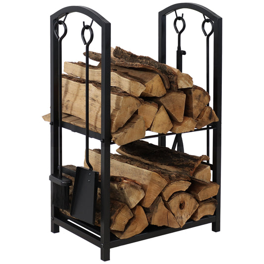 5-Piece Fireplace Log Holder with Poker, Shovel, and Brush