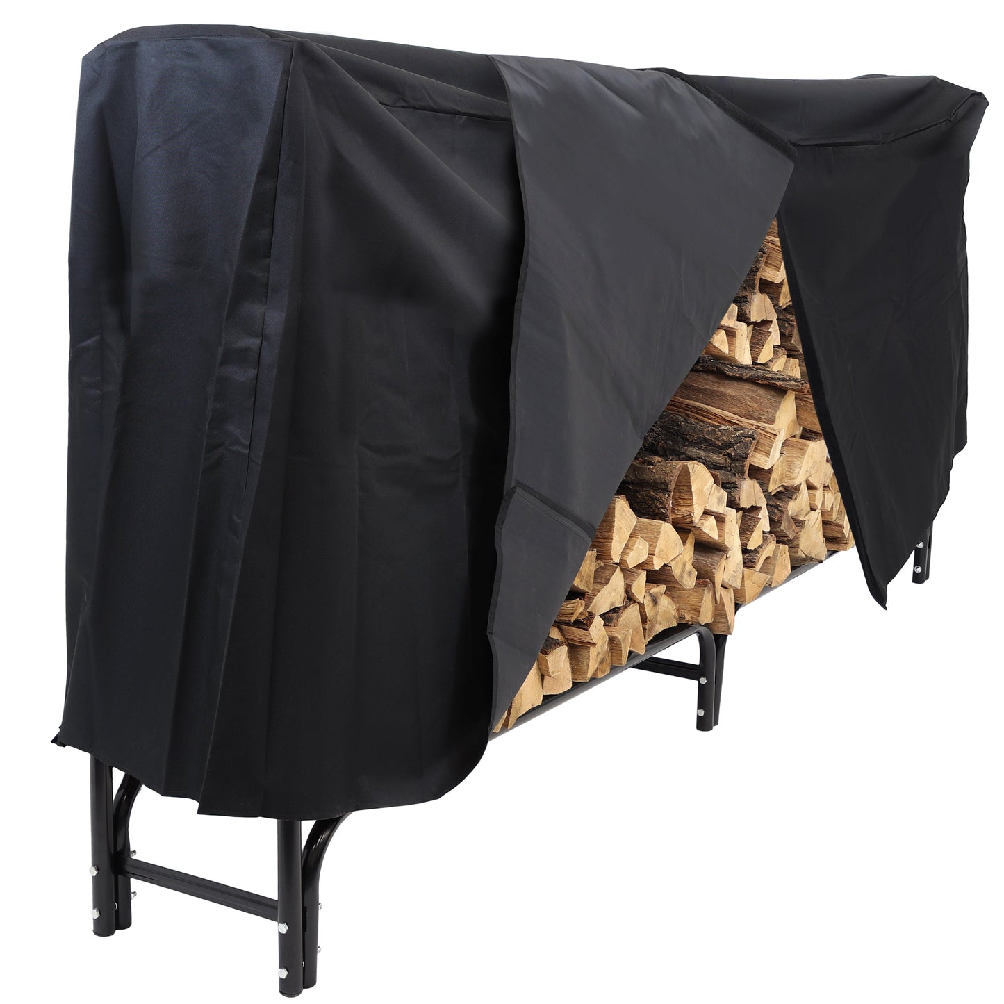 Outdoor Firewood Log Rack with Cover Combo - Black