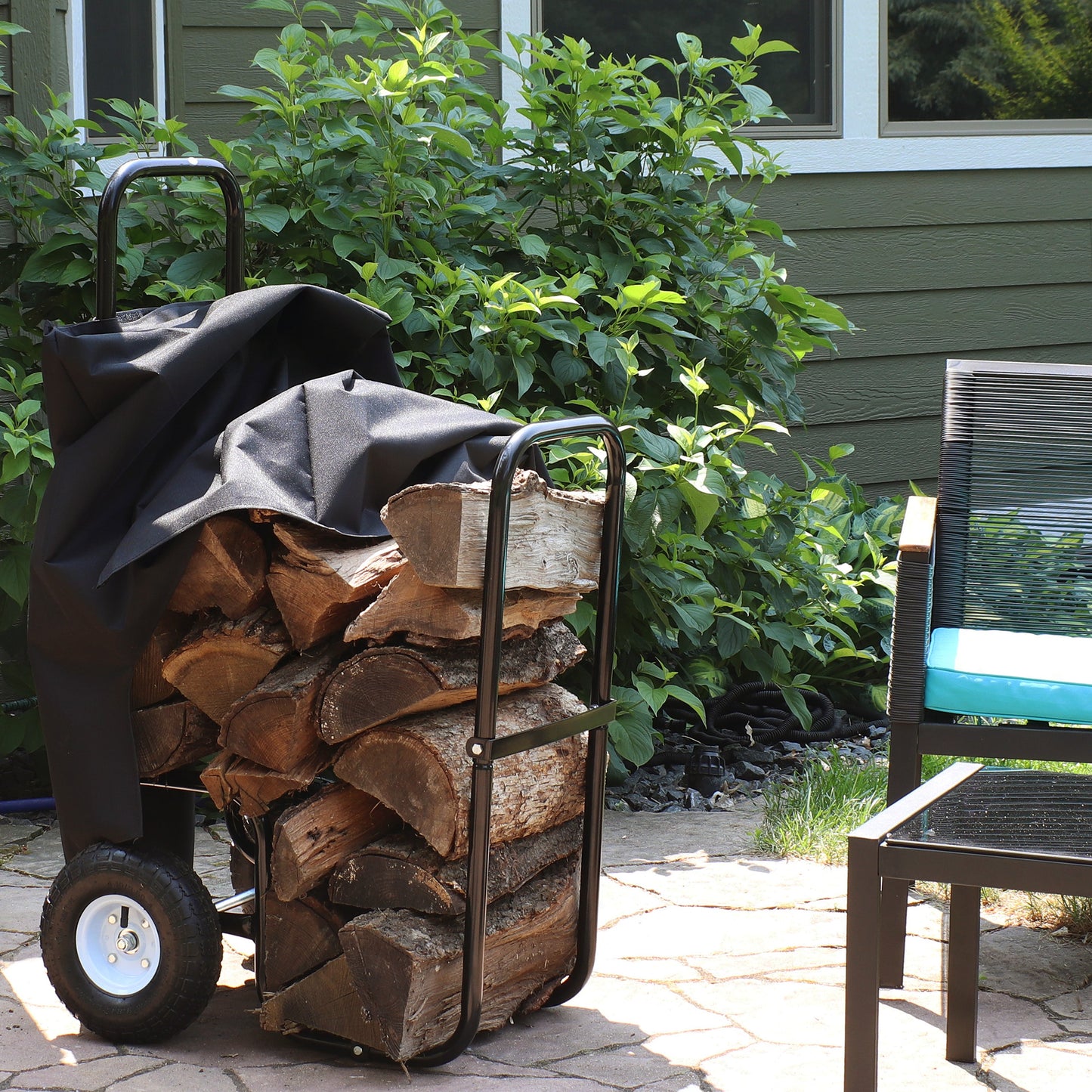 Heavy-Duty Firewood Log Cart with Wheels and Protective Cover