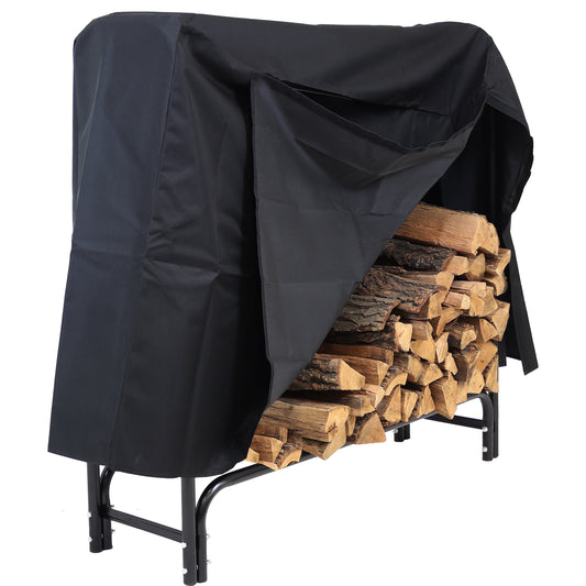 Outdoor Firewood Log Rack with Cover Combo - Black