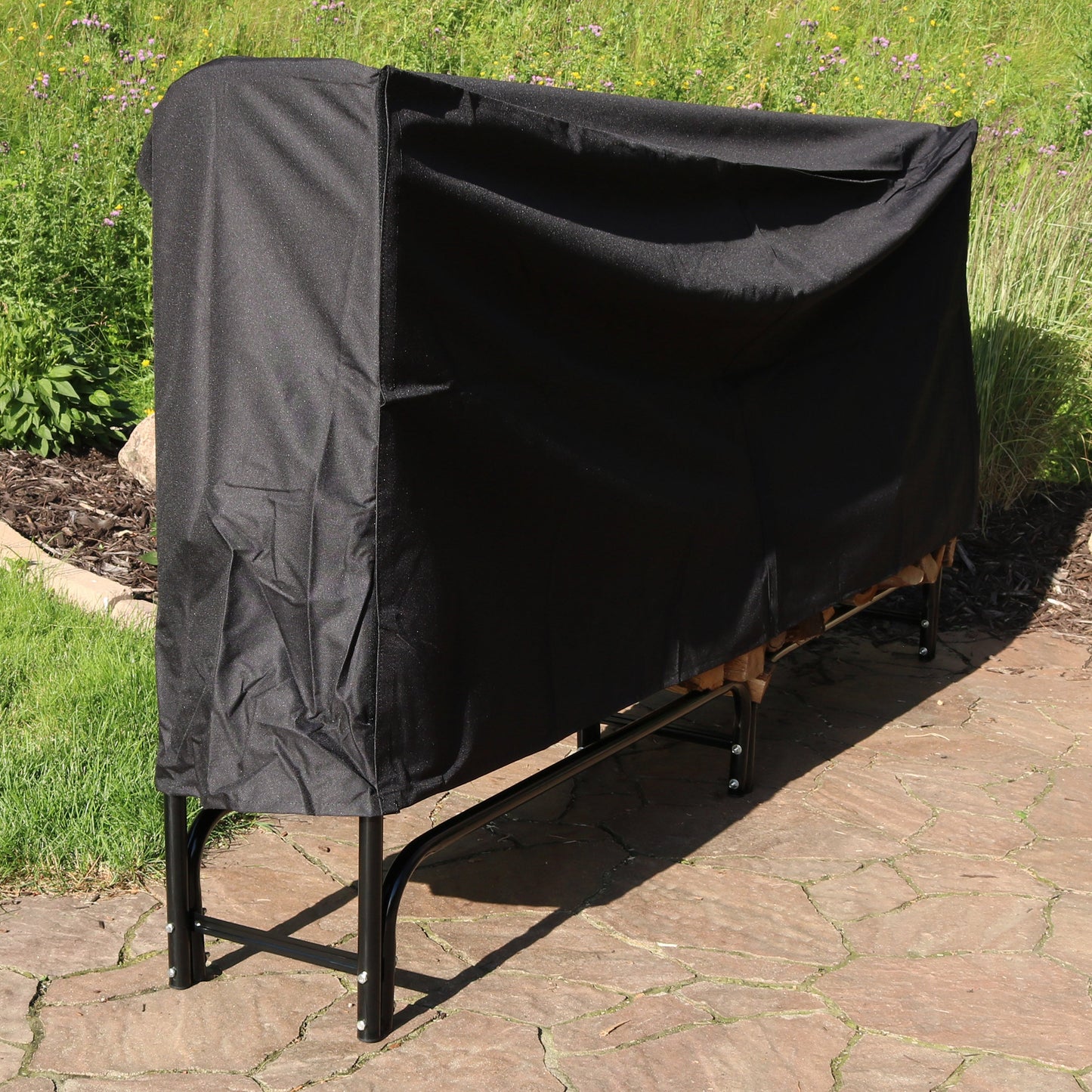 Outdoor Firewood Log Rack with Cover Combo - Black