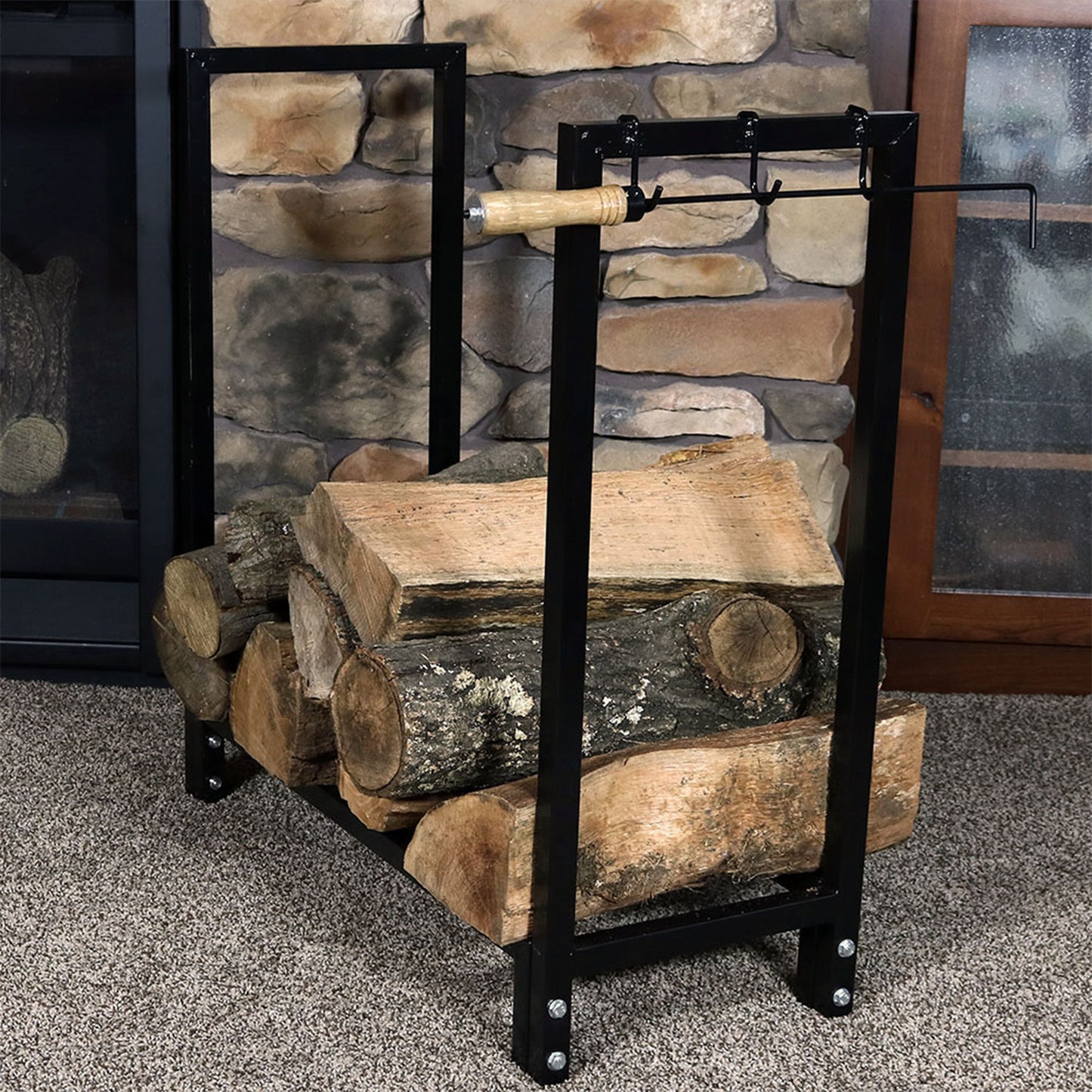 Steel Firewood Log Rack with Cover - Black - 30'