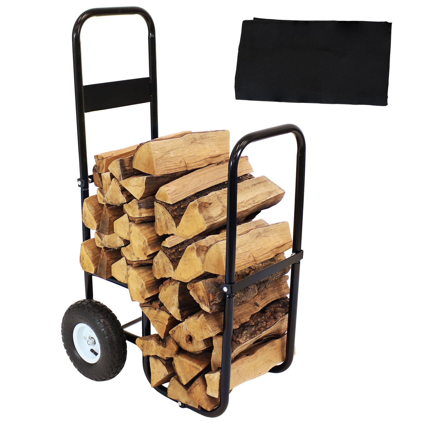 Heavy-Duty Firewood Log Cart with Wheels and Protective Cover