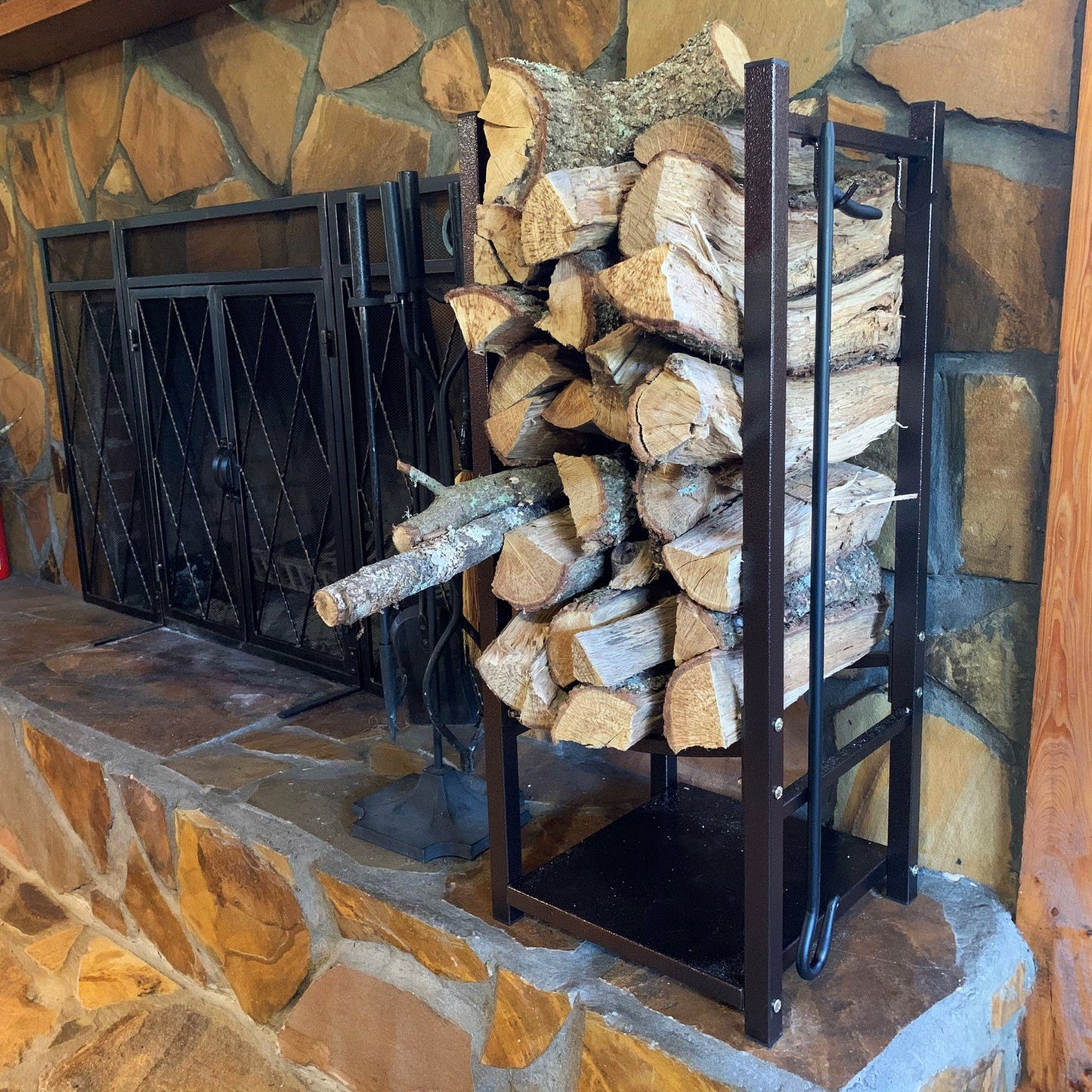 Outdoor Firewood Storage Rack with Tool Holders