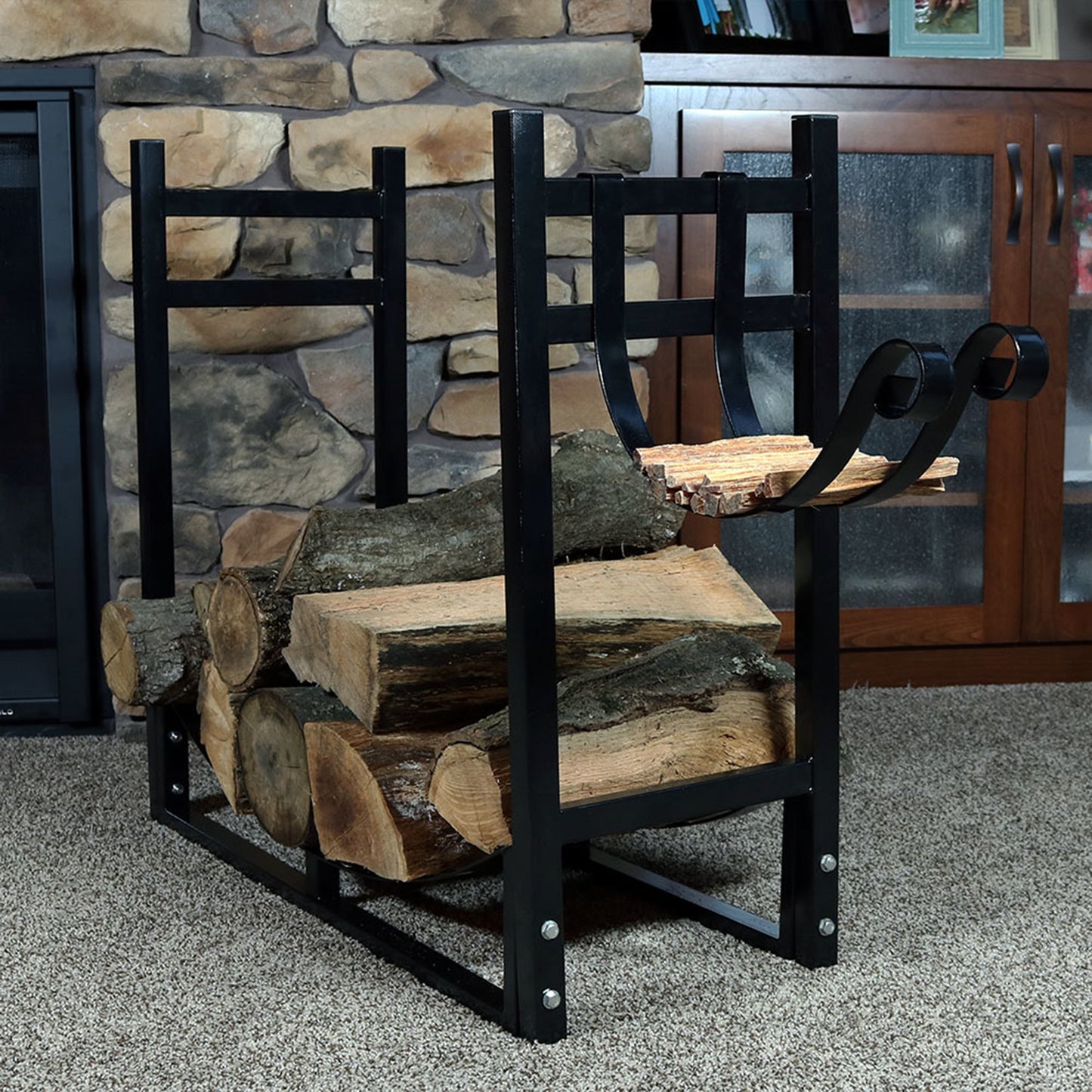Outdoor Log Storage Rack with Kindling Holder