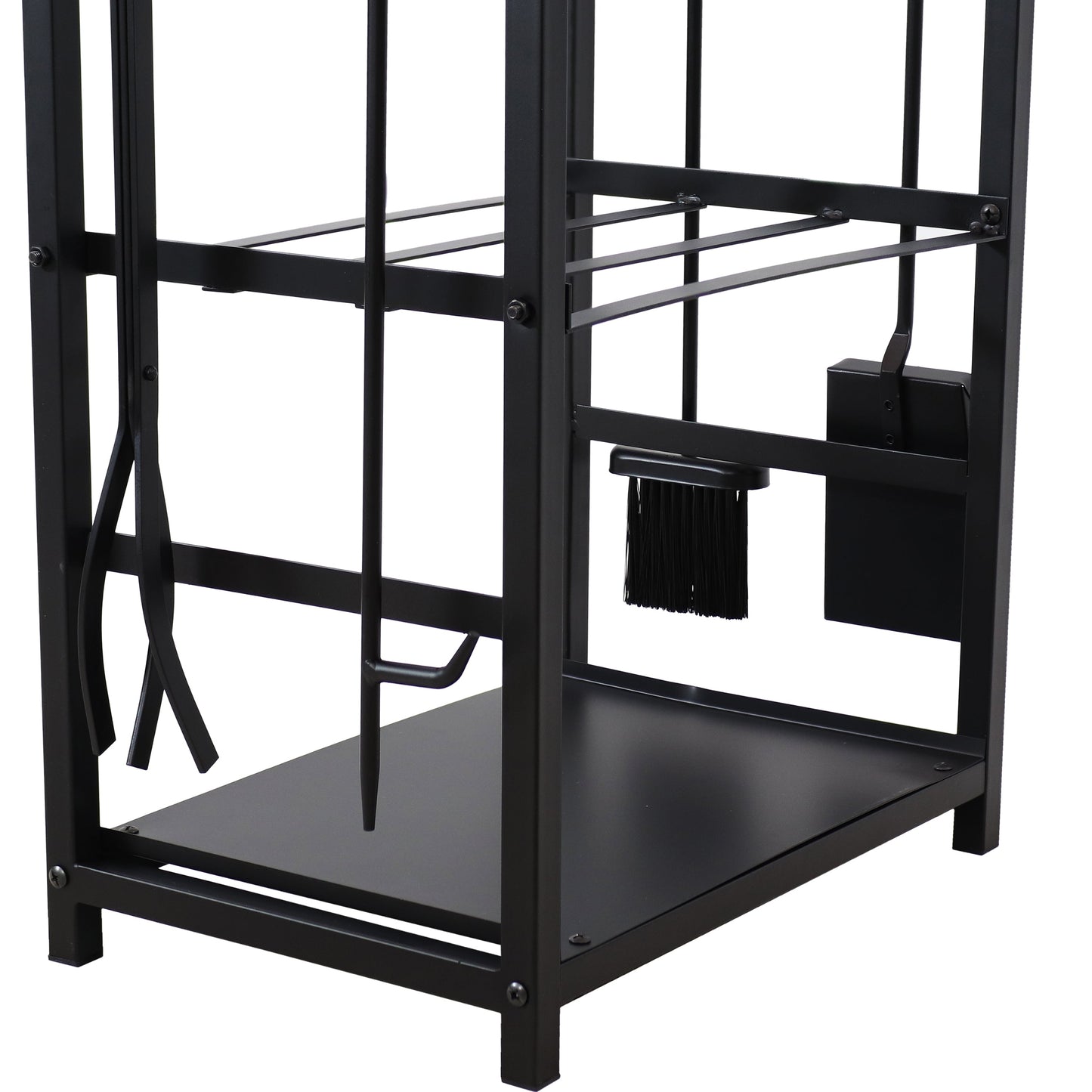 5-Piece Fireplace Log Holder with Poker, Shovel, and Brush