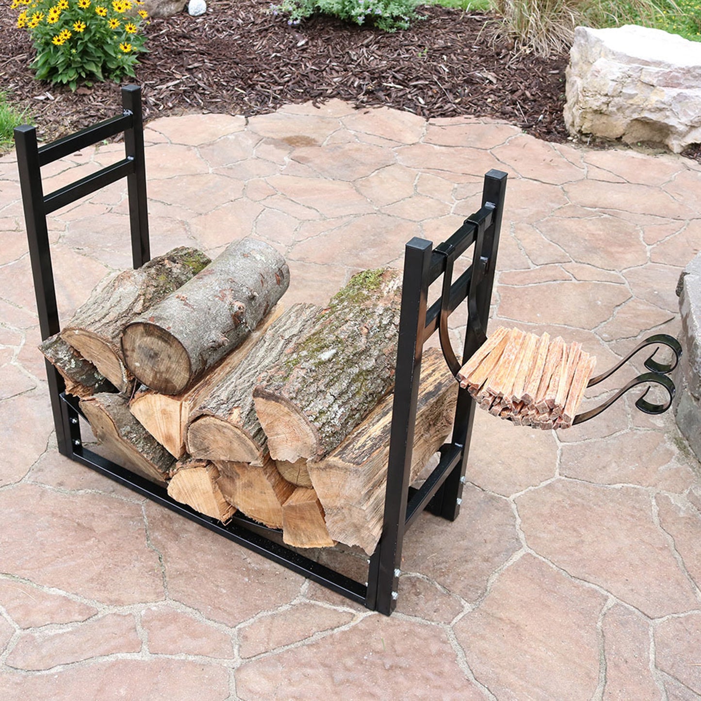 Outdoor Log Storage Rack with Kindling Holder
