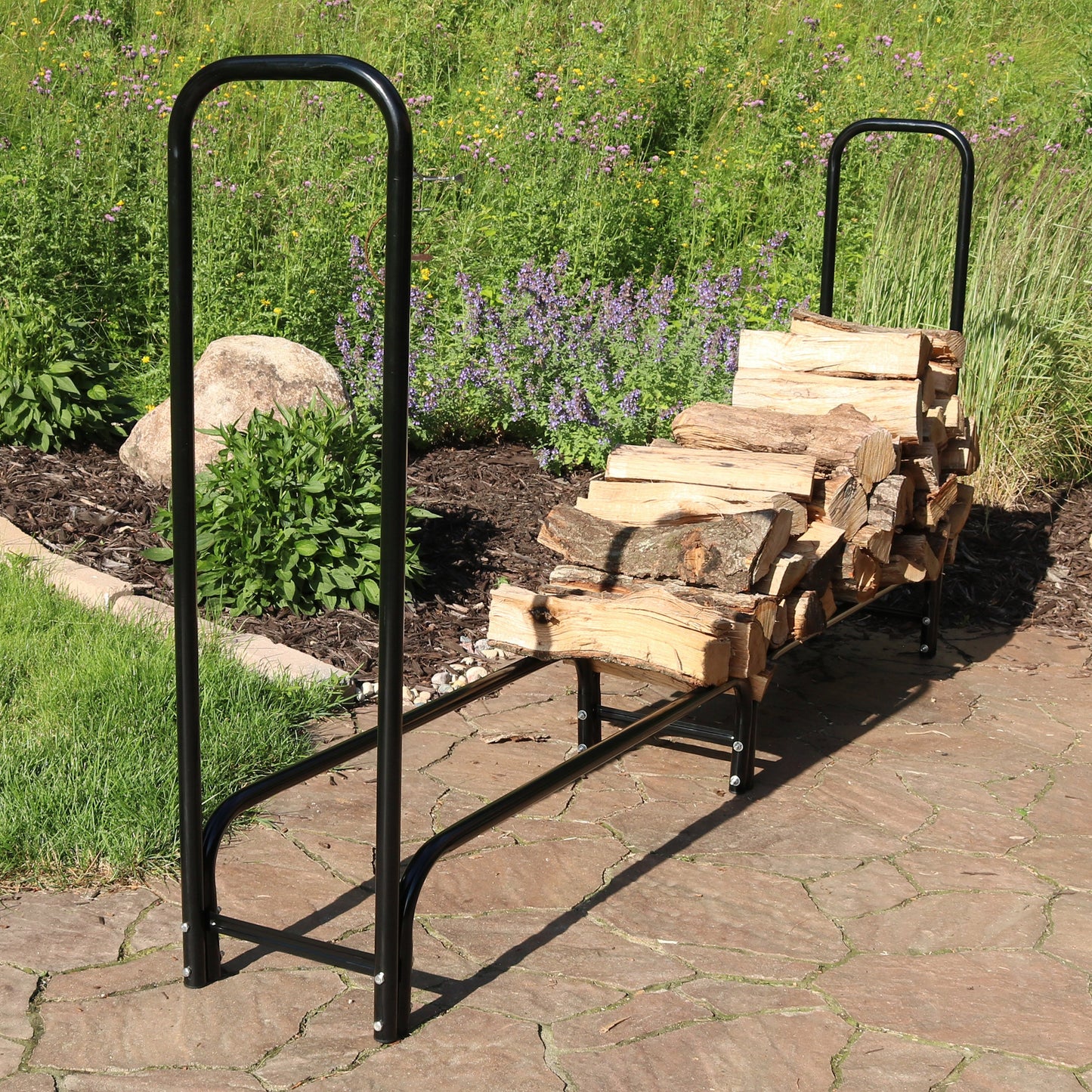 Outdoor Firewood Log Rack with Cover Combo - Black