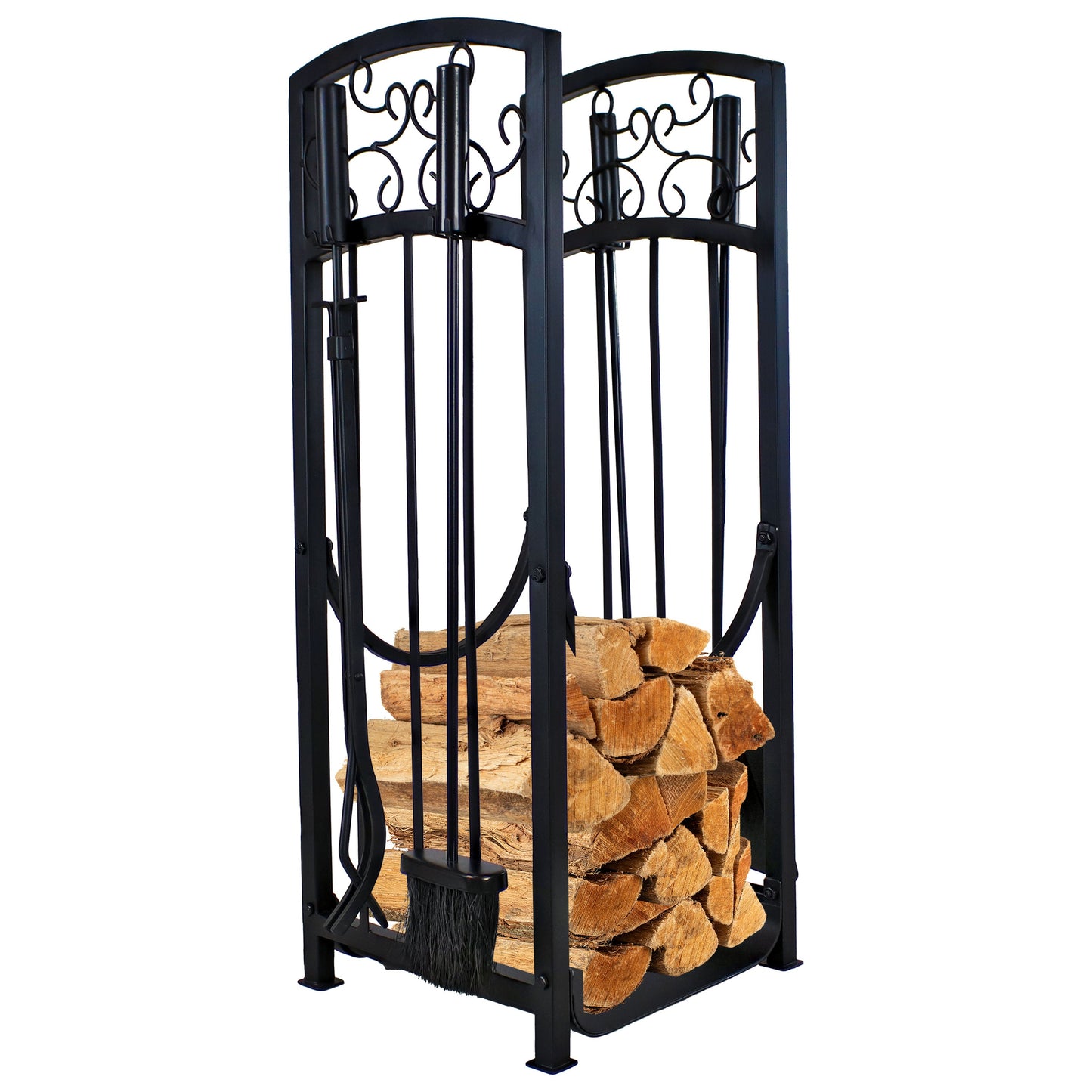 Filigree Small Firewood Rack with 4 Fireplace Tools