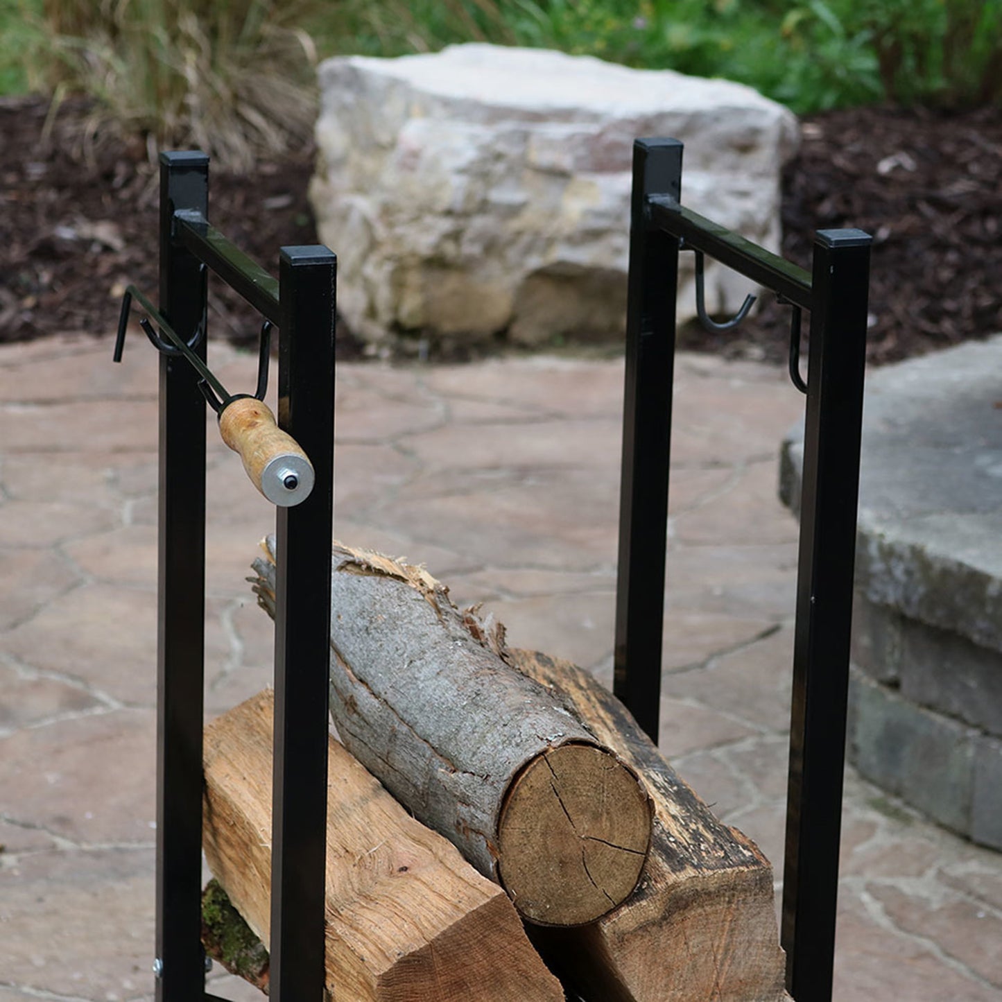Outdoor Firewood Storage Rack with Tool Holders