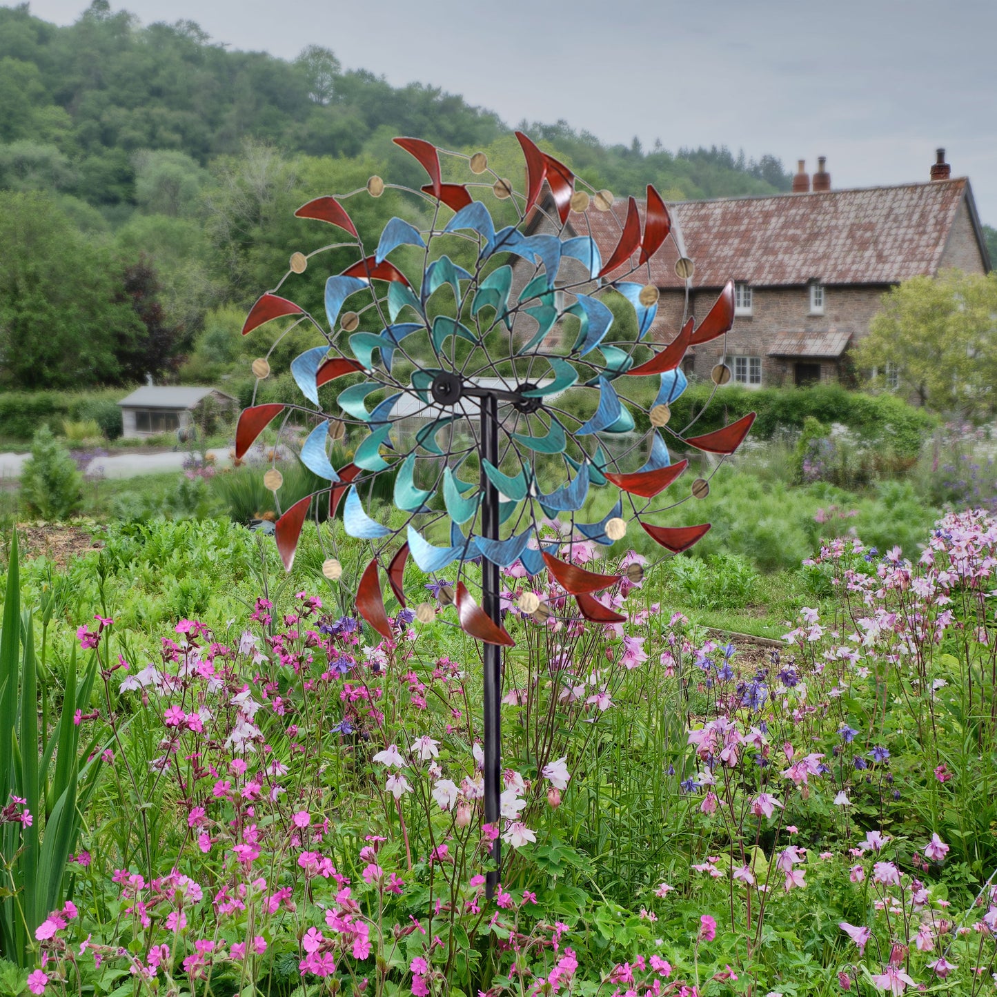 Rainbow Breezes Metal Garden Wind Spinner - 84' H