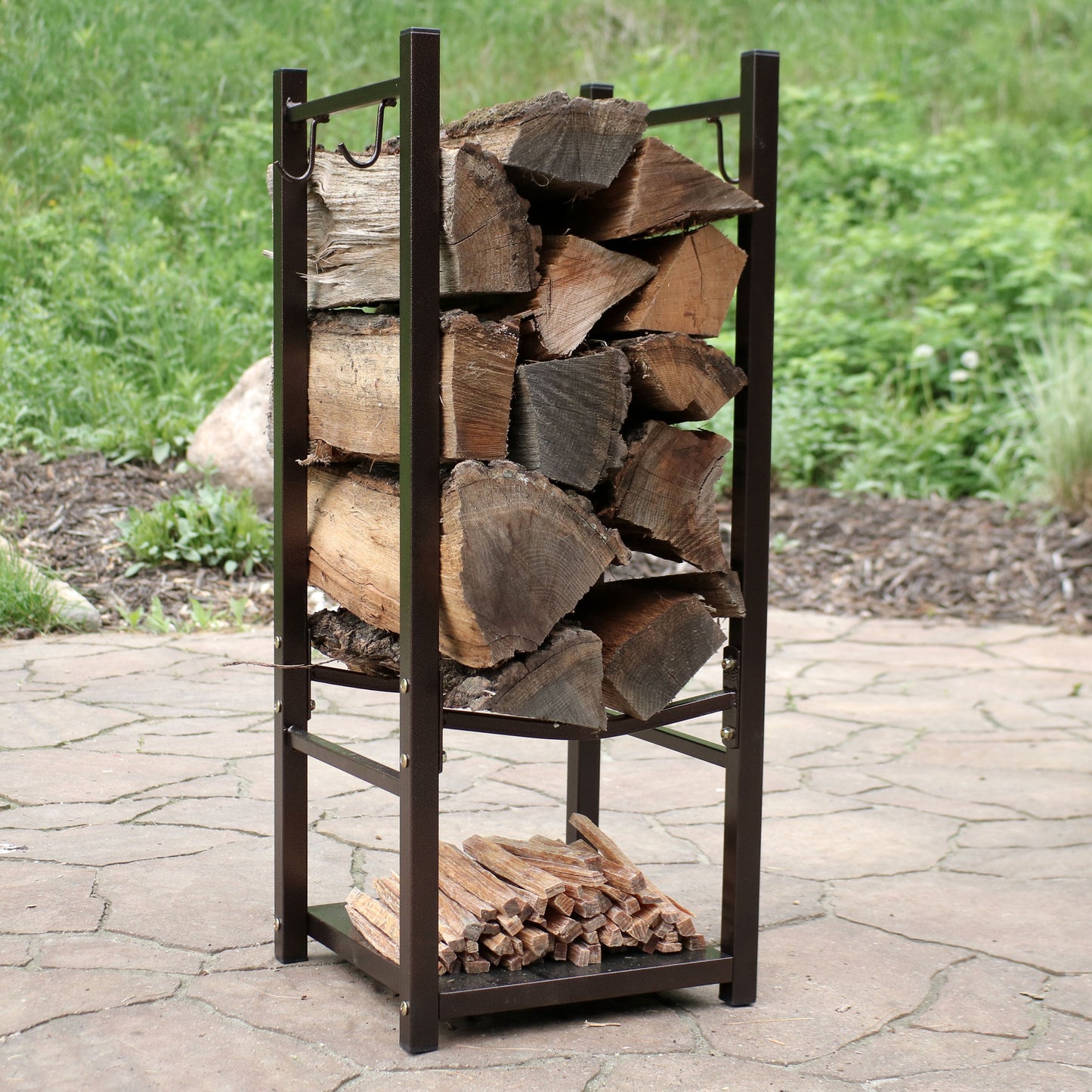 Outdoor Firewood Storage Rack with Tool Holders