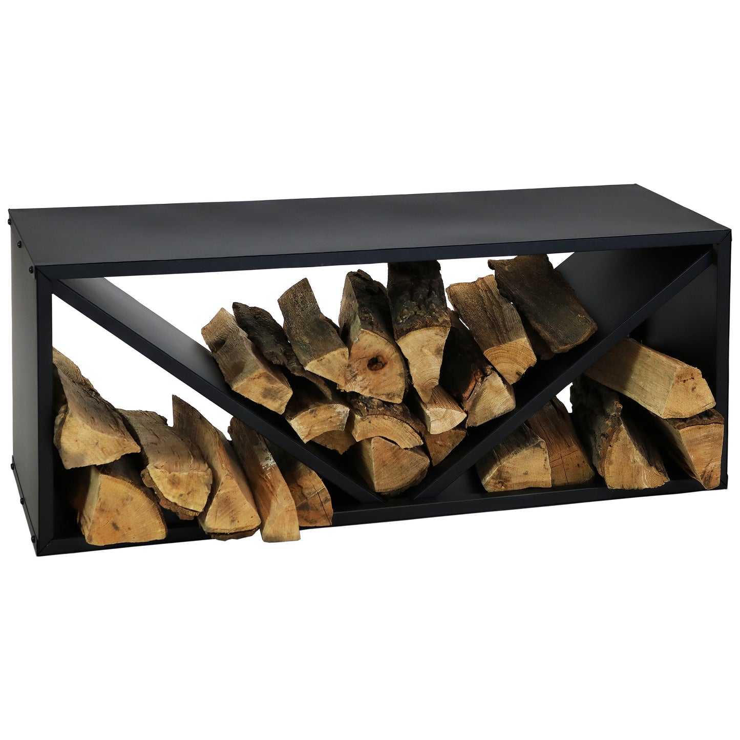 Triple Triangle Black Steel Firewood Log Rack - 41'